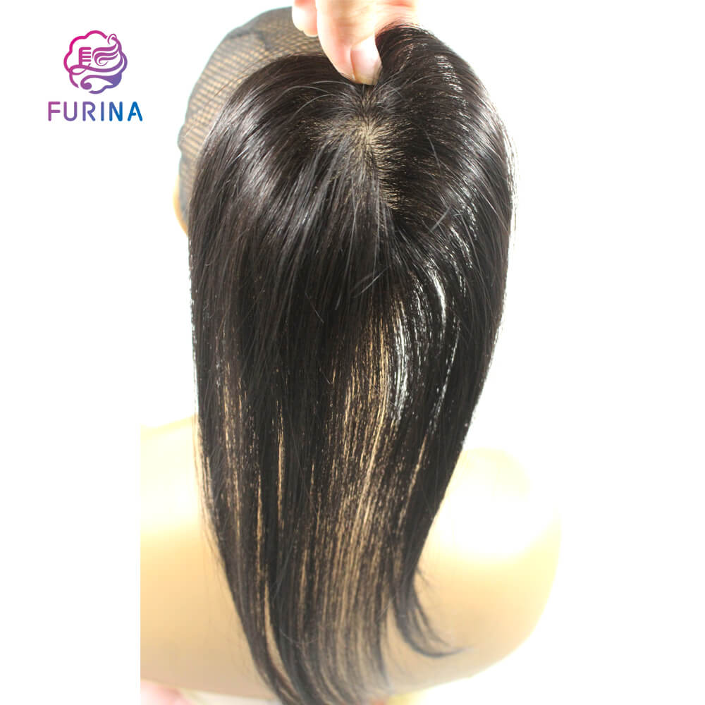Human hair silk base topper