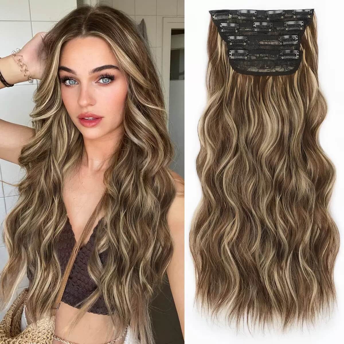 Clips in synthetic hair extensions