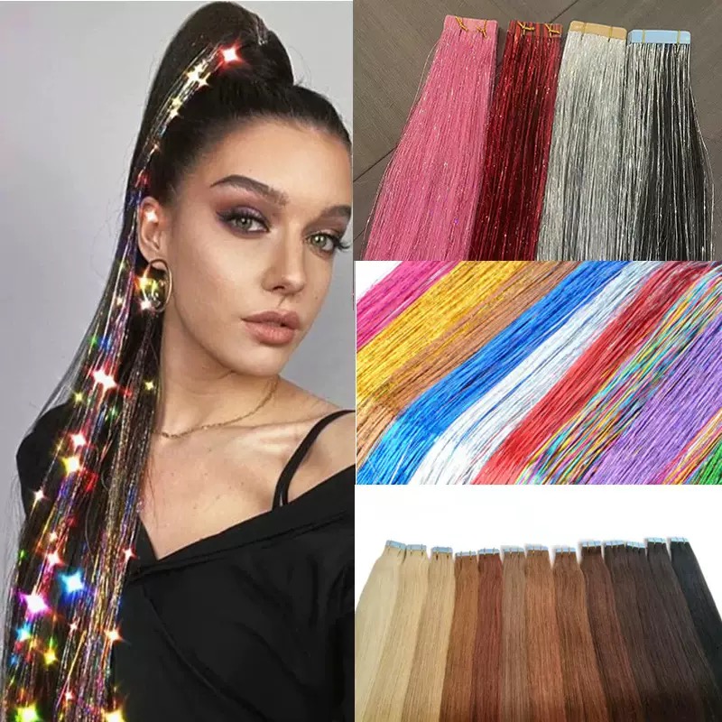 Tape in synthetic hair & tinsel extensions